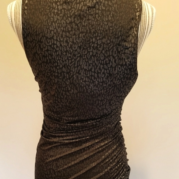 Forever 21 Asymetrical Cinched Black with Silver Shimmer Leopard Print Dress - Picture 4 of 12